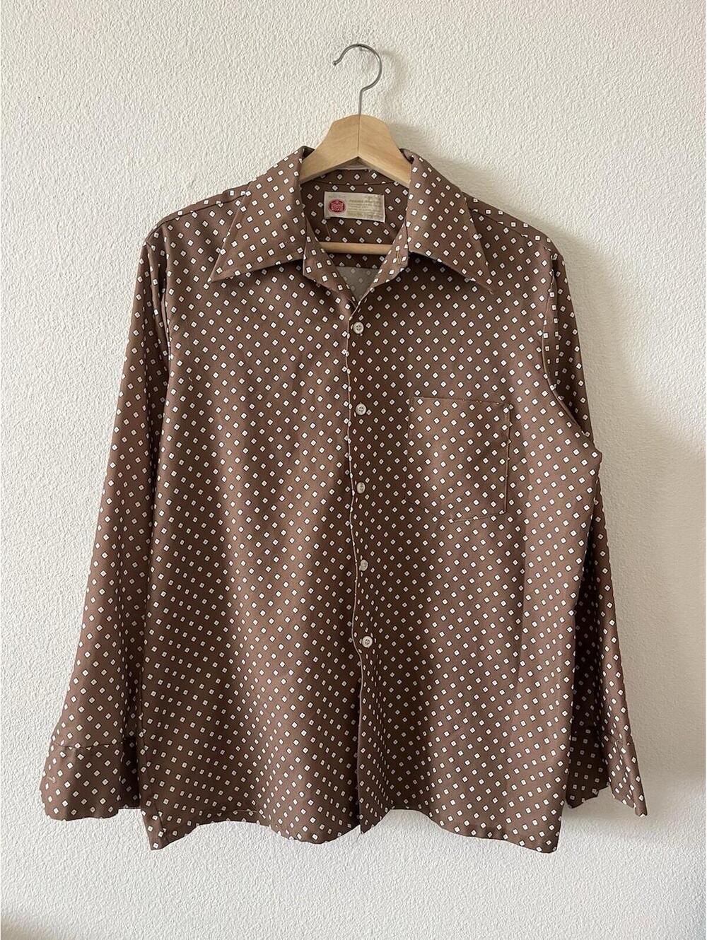 Vintage 70s Kings Road Sears Perma-Prest Disco Shirt M⁠